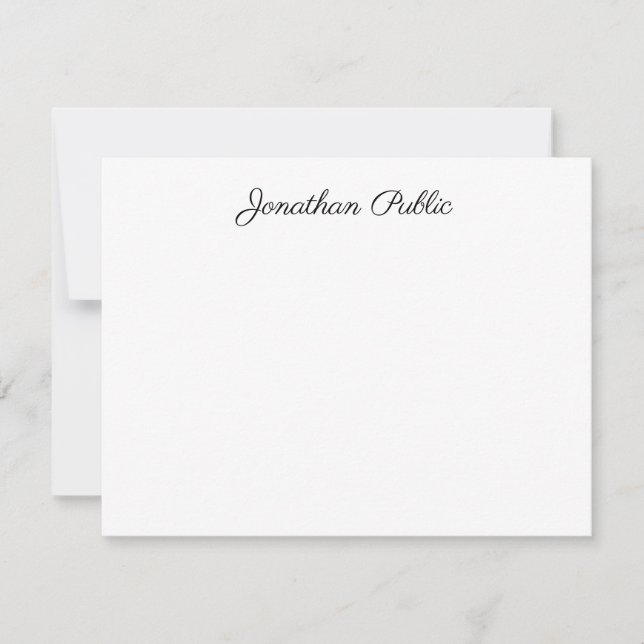 Custom Elegant Hand Script Text Modern Design Flat Note Card (Front)
