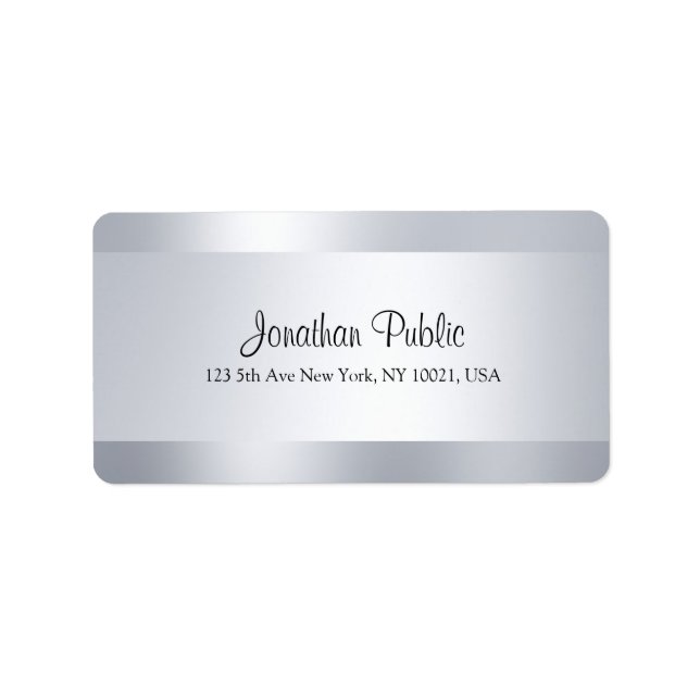 Custom Elegant Handwritten Script Silver Template Label (Front)