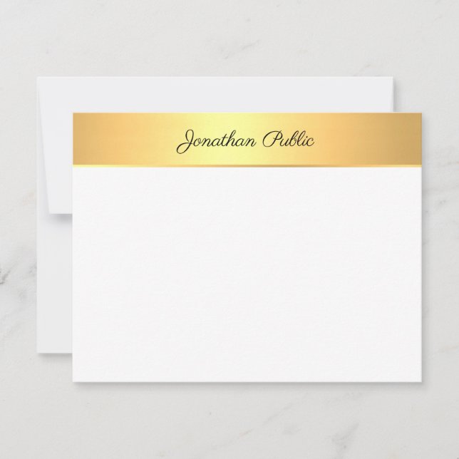 Custom Elegant Handwritten Script Text Gold Look Note Card (Front)