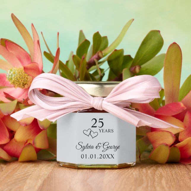 Custom Elegant Heart 25th Wedding Anniversary Honey Jar Favors (Insitu (Wedding))