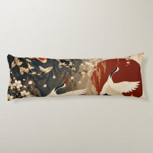 Custom Elegant Japanese Koi & Crane Art Body Pillow