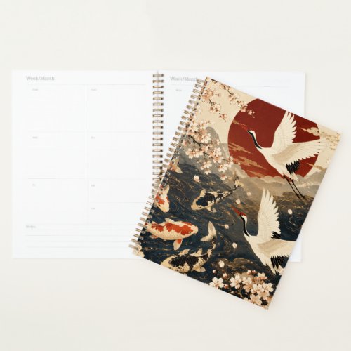 Custom Elegant Japanese Koi & Crane Art Planner