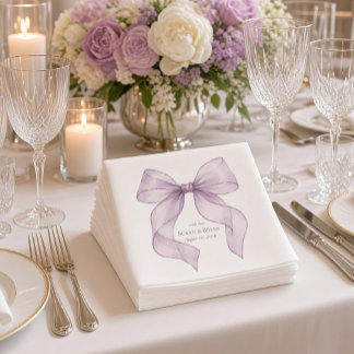 Custom Elegant Lavender Ribbon Bow Wedding Napkins