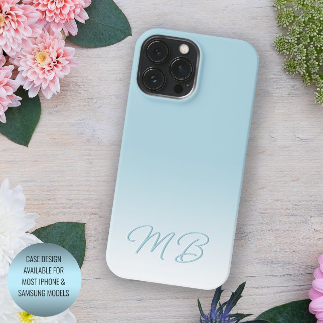 Custom Elegant Light Aqua Ocean Blue Monogram Case-Mate iPhone Case (Creator Uploaded)