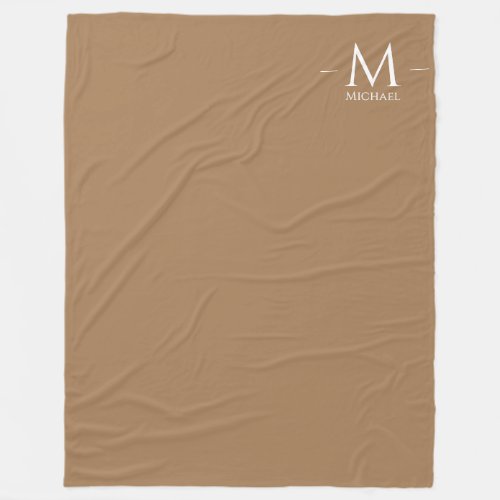 Custom Elegant Light Brown Large Monogrammed Fleece Blanket