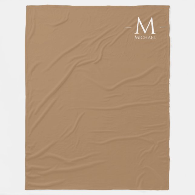 Custom Elegant Light Brown Large Monogrammed Fleece Blanket (Front)