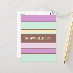 Custom Elegant Light Pastel Stripes Happy Birthday Postcard