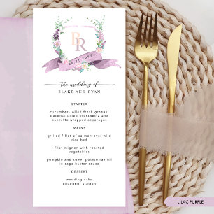 Custom Elegant Lilac Pastel Color Monogram Wedding Menu