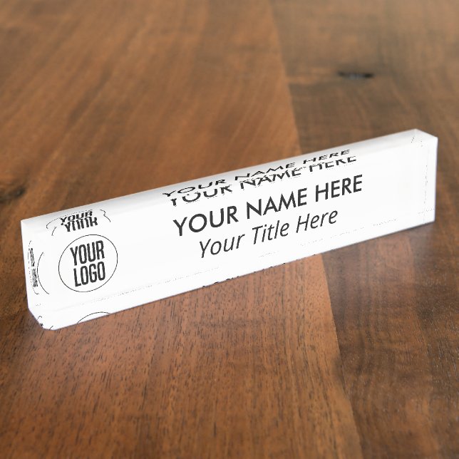 Custom Elegant Logo Black White Desk Name Plate (Side)
