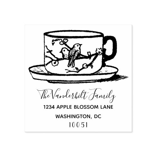 Custom Elegant Logo Teacup Family Return Address Rubber Stamp