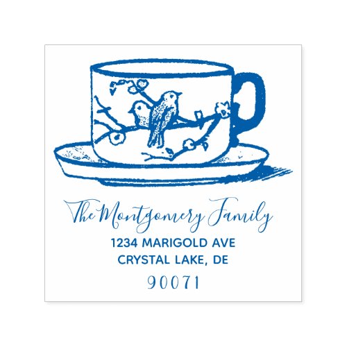 Custom Elegant Logo Teacup Family Return Address Self_inking Stamp