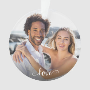 Custom Elegant Love 2 Sided Script Photo Christmas Ornament