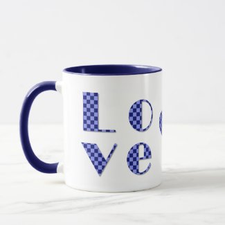 Custom Elegant LOVE Square Blue Checkered Heart