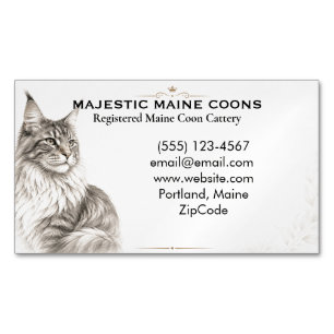 Custom Elegant Maine Coon Cattery   Business Card Magnet