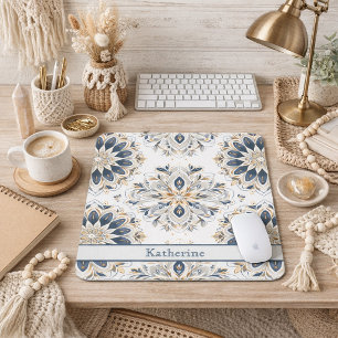 Custom Elegant Mandala Gold Navy Mouse Pad