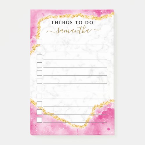 Custom Elegant Marble Pink Gold Glam To Do List Post_it Notes