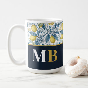 Custom Elegant Mediterranean Lemon Botanical Navy Coffee Mug