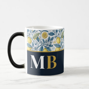 Custom Elegant Mediterranean Lemon Botanical Navy Color Morph Mug