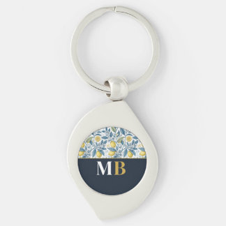 Custom Elegant Mediterranean Lemon Botanical Navy Keychain