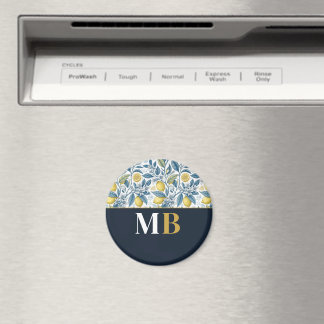 Custom Elegant Mediterranean Lemon Botanical Navy Magnet