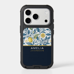 Custom Elegant Mediterranean Lemon Botanical Navy iPhone 17 Pro Case