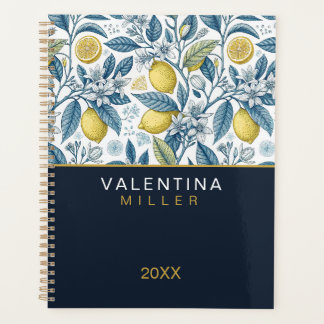 Custom Elegant Mediterranean Lemon Botanical Navy Planner