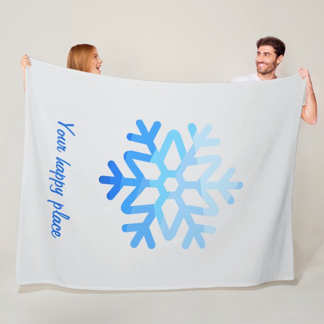 Custom Elegant Minimalist Geometric Snowflake Blue Fleece Blanket (In Situ)