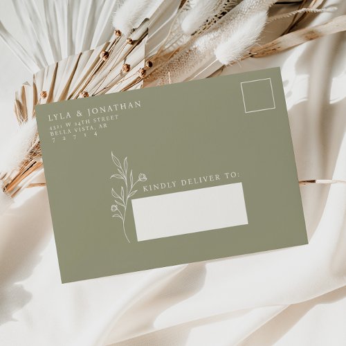 Custom Elegant Minimalist Olive Wedding Envelope