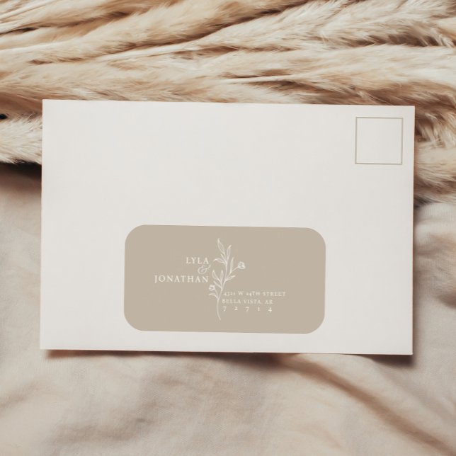 Custom Elegant Minimalist Taupe Wedding RSVP Label (Creator Uploaded)
