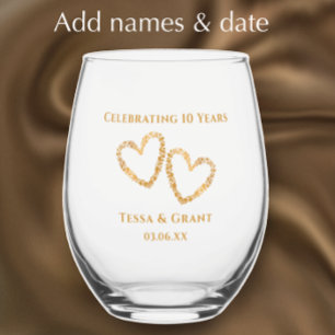 Custom Elegant Modern 10th Wedding Anniversary Stemless Wine Glass
