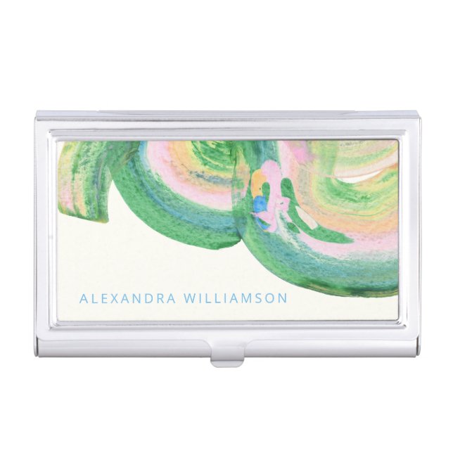Custom Elegant Modern Abstract Green Art Unique Business Card Case (Front)