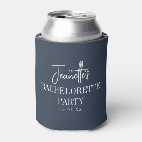 Custom Elegant Modern Bachelorette Party Blue Can Cooler