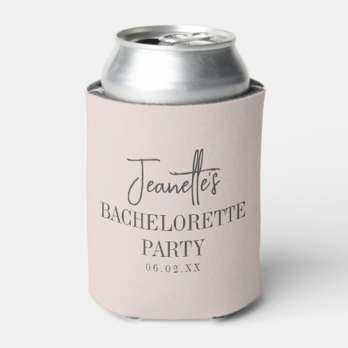 Custom Elegant Modern Bachelorette Party Blush Can Cooler