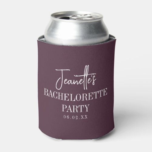 Custom Elegant Modern Bachelorette Party Burgundy  Can Cooler