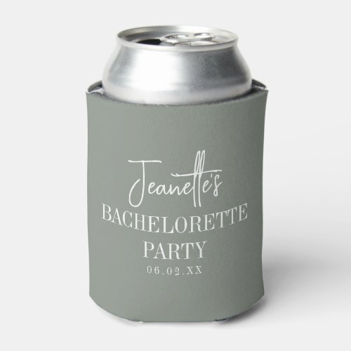 Custom Elegant Modern Bachelorette Party Sage Can Cooler