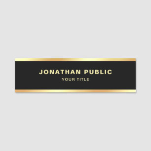 Custom Elegant Modern Black And Gold Template Name Tag