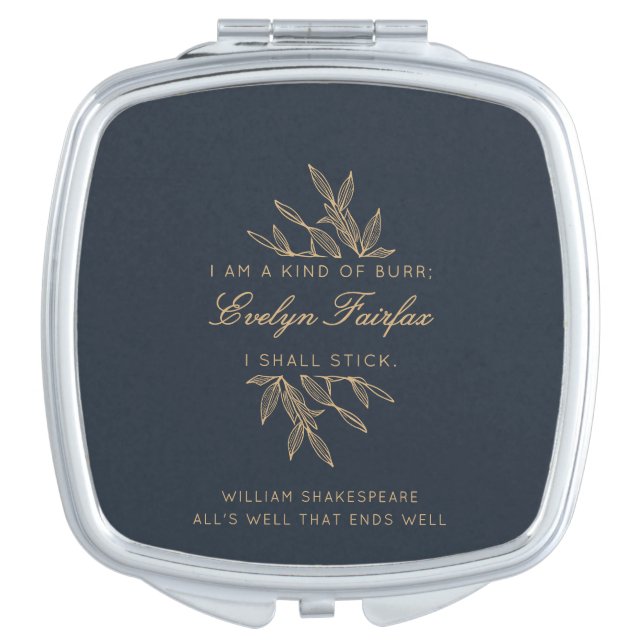Custom Elegant Modern Botanical Witty Quote Navy  Compact Mirror (Front)