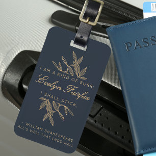 Custom Elegant Modern Botanical Witty Quote Navy  Luggage Tag