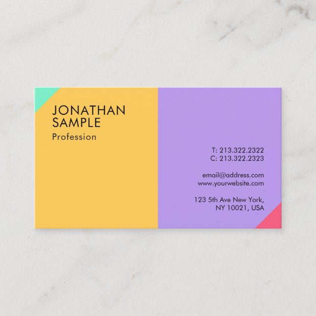 Custom Elegant Modern Colorful Simple Template Business Card (Front)