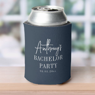 Custom Elegant Modern Cool Bachelor Party Blue Can Cooler