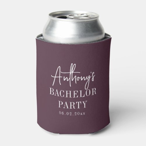 Custom Elegant Modern Cool Bachelor Party Burgundy Can Cooler