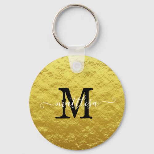 Custom Elegant Modern Gold Foil Monogram Script Keychain