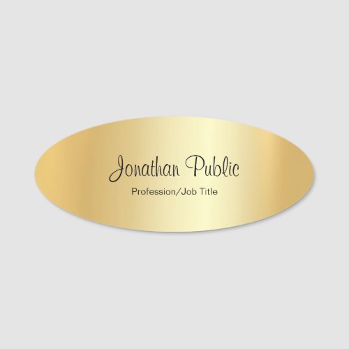 Custom Elegant Modern Hand Script Glamor Gold Oval Name Tag