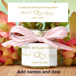 Custom Elegant Modern Heart 50th Anniversary Party Honey Jar Favors