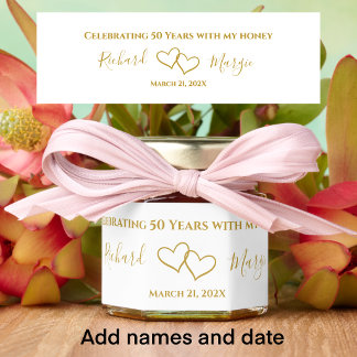 Custom Elegant Modern Heart 50th Anniversary Party Honey Jar Favors