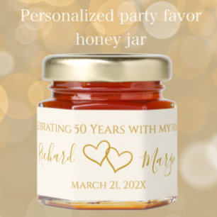 Custom Elegant Modern Heart 50th Anniversary Party Honey Jar Favors