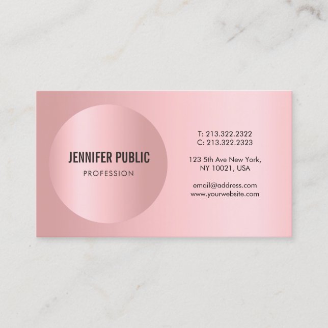 Custom Elegant Modern Pink Rose Gold Template Business Card (Front)