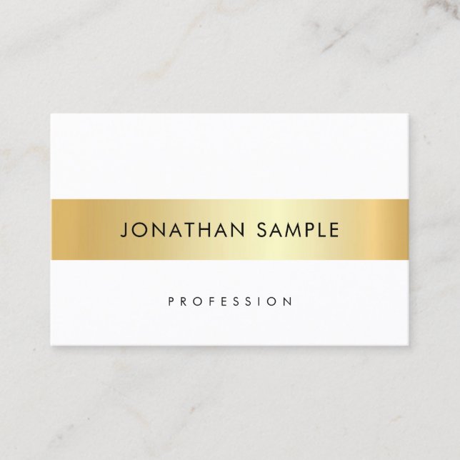 Custom Elegant Modern Simple Gold White Template Business Card (Front)