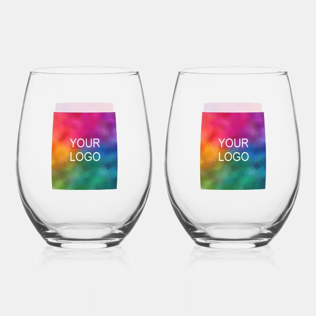 Custom Elegant Modern Template Logo Set Of 2 Stemless Wine Glass (Front)