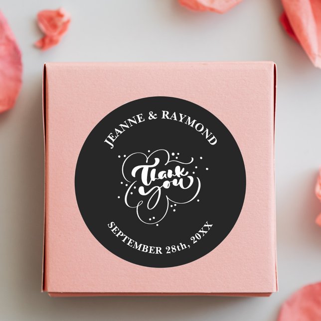 Custom Elegant Modern Thank You Wedding Favor Classic Round Sticker (Creator Uploaded)